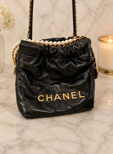 Chanel 22 Chain Hobo Quilted Calfskin with Pearl Chain Mini (with Box & Receipt)