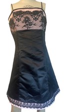 Jessica McClintock Gunne Sax Black Pink Satin Lace Dress Size 11/12 Prom Y2K