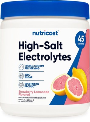 Nutricost High-Salt Electrolytes Powder (Strawberry Lemonade) 45 Servings