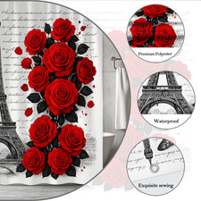 Red Roses Eiffel Tower Shower Curtain - Vintage Paris Decor