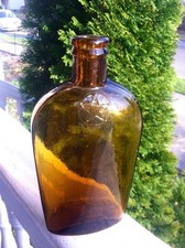 Antique Star Flask Honey Amber Yellow Tint Strapsided Flask