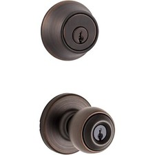 Kwikset Venetian Bronze Door Handle Combo Pack Keyed Entry and Deadbolt