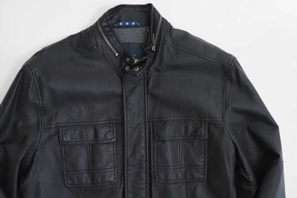 Perry Ellis Men’s faux leather jacket black size Large button pockets Lined - Image 2 of 4