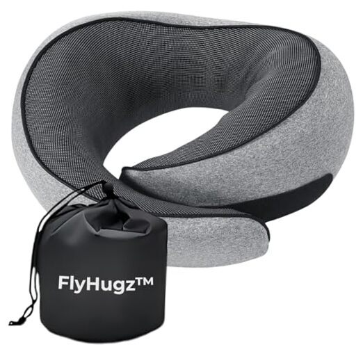 Memory Foam Travel Neck Pillow for Airplane Comfort in Gray