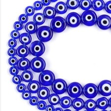 63pcs Evil Eye Beads Navy Blue Glass Turkish Evil Eye Spacer Beads Handmade F...