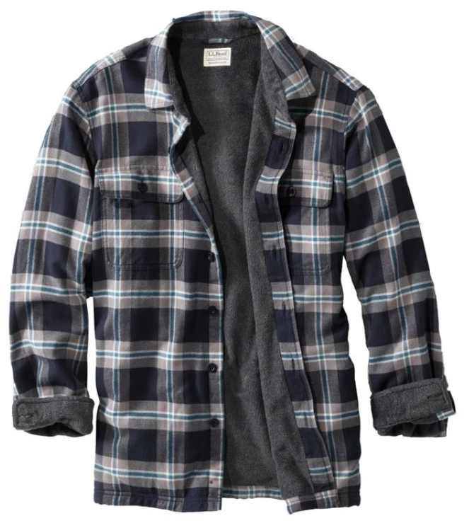 LL Bean Fleece-Lined Flannel Shirt Men’s Large Color: Coal
