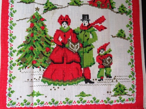 1970s Vintage Christmas Carolers Tea Towel by Parisian Prints - NOEL Carolers - Picture 3 of 5
