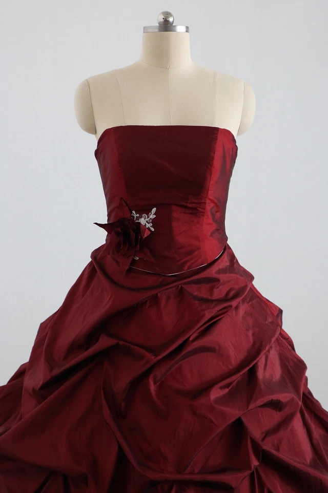 Klassisches Weinrot Korsage Brautkleid Schnürt 32-60 Hochzeitskleid Übergröße - Bild 3 von 4
