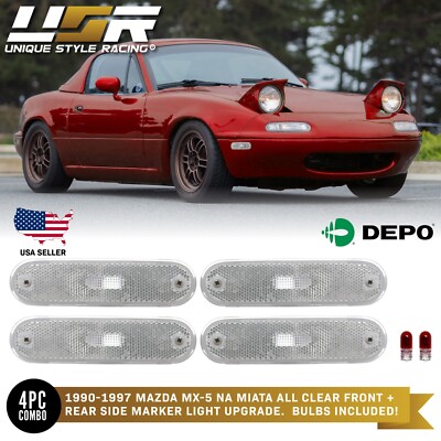 DEPO JDM Front + Rear Clear Side Marker Light For 1990-1997 Mazda