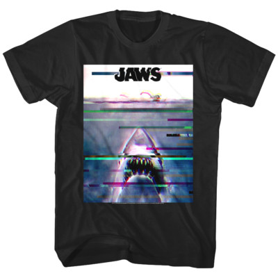 Jaws Shark Movie Opening Scene Glitch Men's T Shirt Vintage Ocean Attack  Swimmer