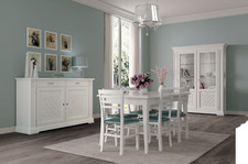 SOGGIORNO/SALA DA PRANZO CON VETRINA/CREDENZA/TAVOLO/6 SEDIE VARI COLORI LACCATI