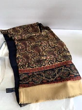 The Art Institute of Chicago Blue Tan Red Paisley Silk & Wool Floral Scarf