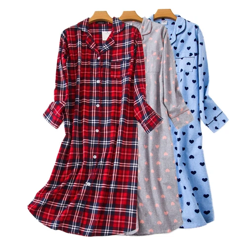 US Women's Flannel Cotton Long Sleeve Nightgown Nightwear Sleepwear/Sleep Dress - Bild 2 von 60