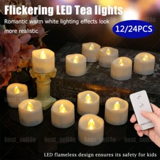 12/24Pcs LED Tea Lights Flickering with Remote Candles Votive Battery Operated