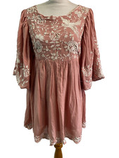 Free People Beach Dusty Pink Embroidered Baby Doll Mini Dress size 2 Gorgeous