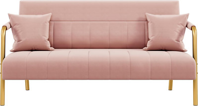 56.5'' W Modern Loveseat 2 Seater Sofa Luxurious Velvet Fabric Couch with Gold-To