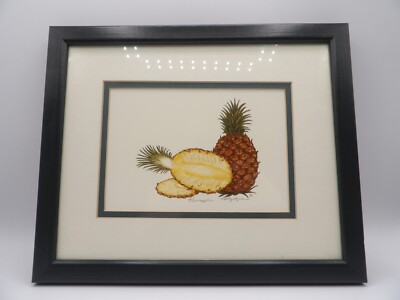 Marty Fyne Titled ''Pineapple'' Framed Farmhouse Art Signed 9.5''X''11