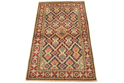 Kazak Rug 3 4  x 5 3  Red Wool Tribal Geometric Hand-Knotted Oriental Carpet