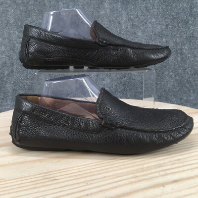 Bally Shoes Mens 8.5 Drouet Slip On Driver Moccasins Black Pebbled Leather Italy