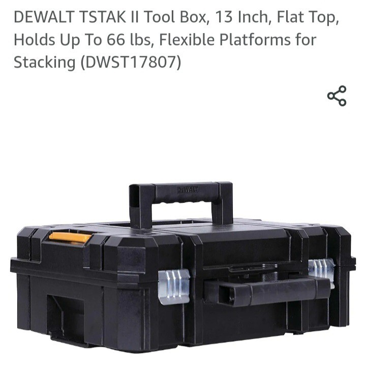 DEWALT DWST17807 TSTAK II Flat Top Toolbox Organizer - Black