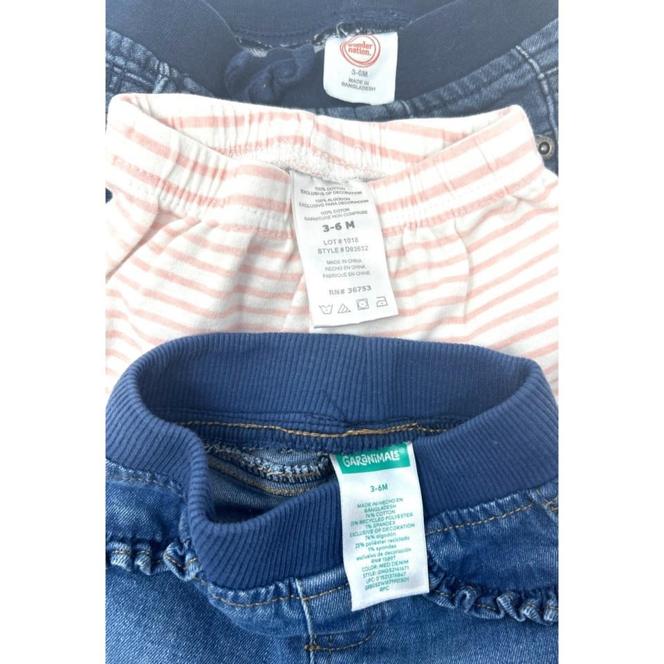 Baby Girl's 2 Pair Jeans, 1 Pink Stripe Pants, & 3 Body Suits Size