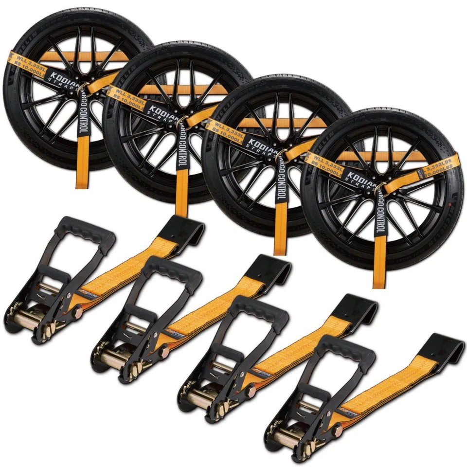 Correia de amarração de carro 4 peças com gancho plano alça de catraca para reboque de carro 2"x10' 5" - Imagem 2 de 4