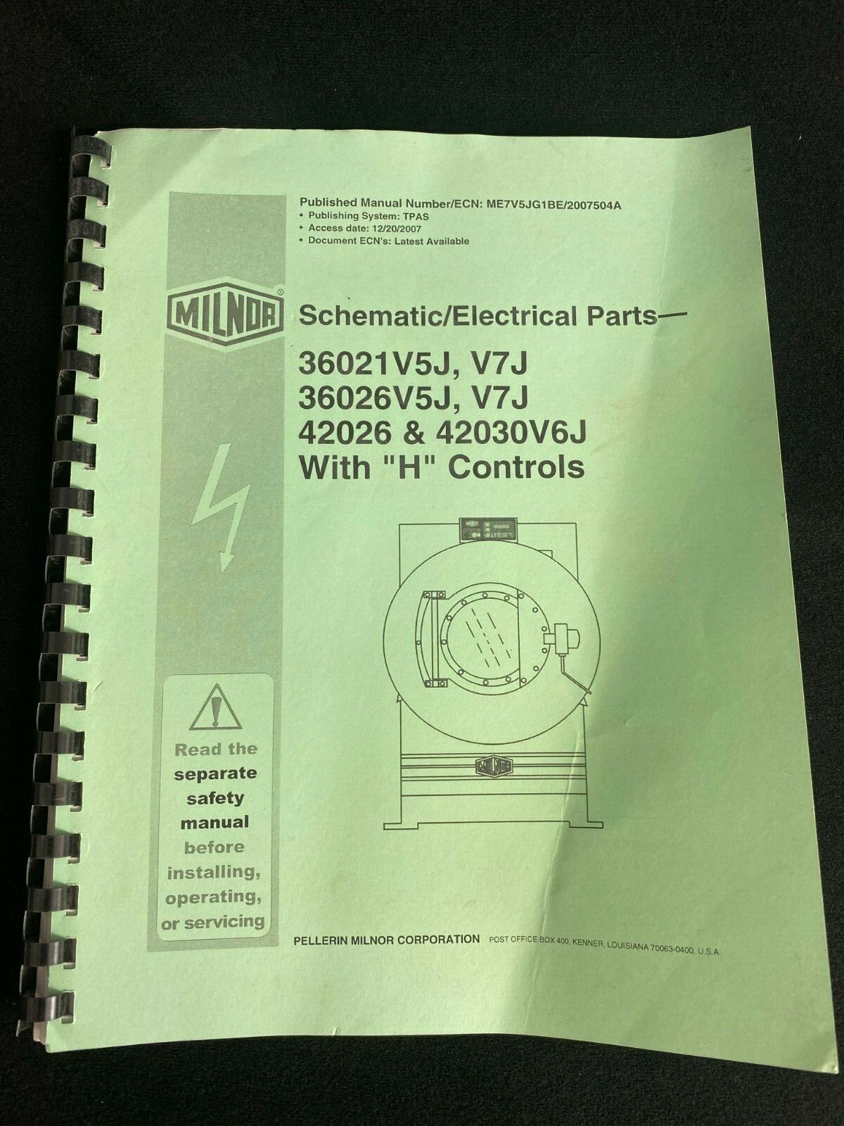 Pellerin Milnor Manual number ME7V5JG1BE/2007504A SCHEMATIC