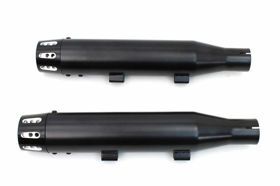 Black Tapered Revolver Tip Muffler Set Black for Harley Davidson by V-Twin