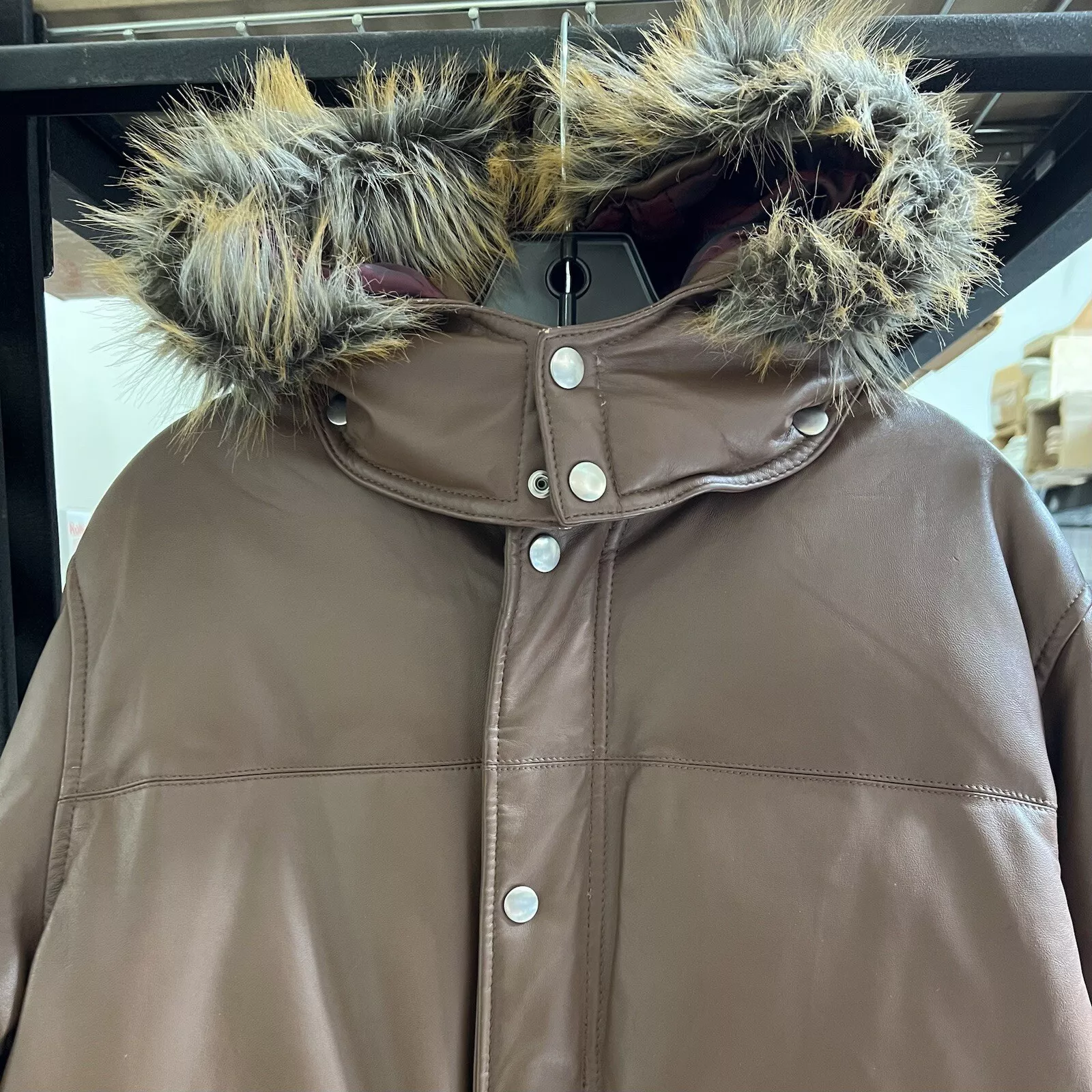 Veste matelassée à capuche vintage Supreme en cuir rembourré duvet marron taille M Medium
