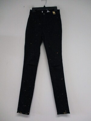 Vibrant Jeans Women Size 3 Black Orange Skinny Distressed Tye Dye Paint 25x30