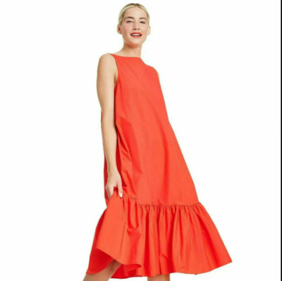 christopher john rogers target orange dress Christopher John Rogers Target Sleeveless Ruffle Orange Shift Dress SZ XS  XSMALL
