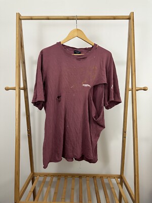 VTG American Eagle Worn Thrashed Distressed Maroon WIP Work T-Shirt Size XL