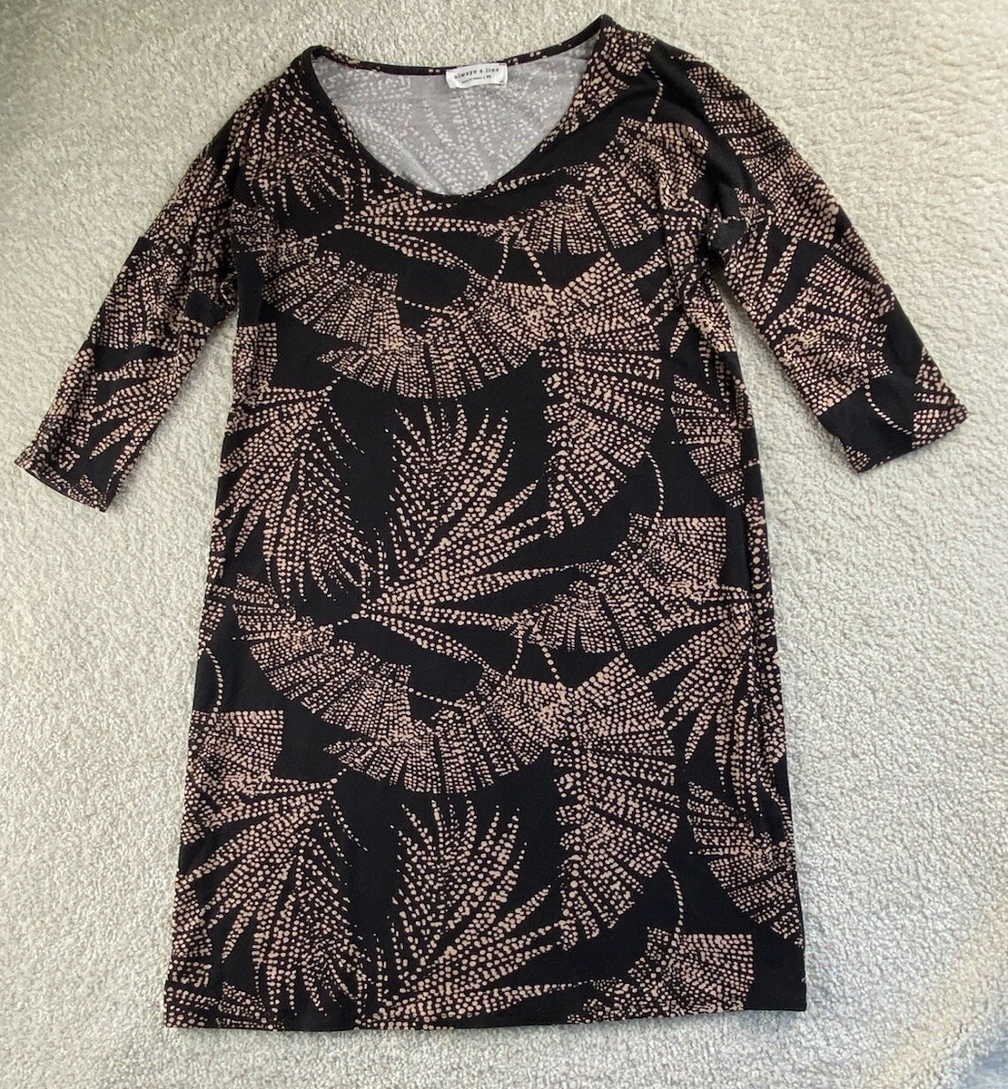 ALWAYS A.LINE Dress S petite Black Floral Jersey Made in Hawaii Aloha Fern  Print | eBay