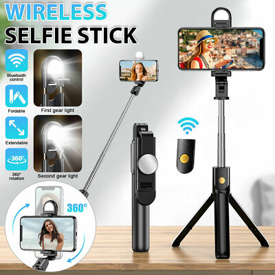 Selfie Stick Tripod Bluetooth Stand LED Light For iPhone 17 16 15 14 13 Pro Max