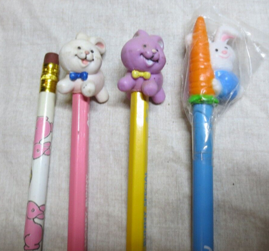 Easter Pencils With Toppers Vintage Bunny Carrot Lot Of 4 1993