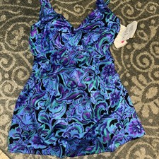 Maxine Of Hollywood Midnight orchid Empire One Piece swim dress Size 12