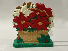 Vintage Christmas Blossoms Poinsettia Napkin Card Holder Avon Plastic Red,Green