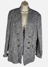 Akris Punto Women's Blue Double-Breasted Tweed Blazer Jacket Size 16