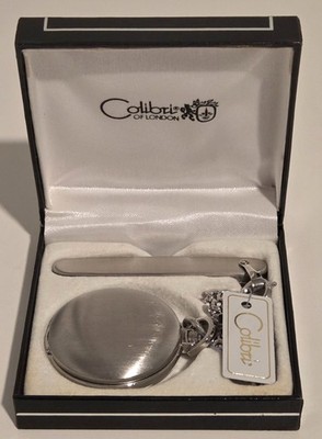 Colibri of London Pocket Watch Quartz w/ Chain + Pocket Knife Gift Set Box