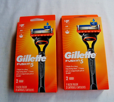 Lot of 2 Gillette FUSION 5 Men's Razor ~ 1 Handle + 2 Blade Refills NIB