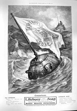 Original Old Antique Print 1900 Advertisement Lifebuoy Soap Lever Brothers 20th