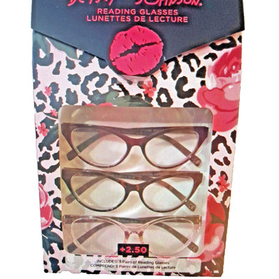 New Betsey Johnson Reading Glasses +2.50 Eyeglasses Readers 3 Pack Cat Eye  