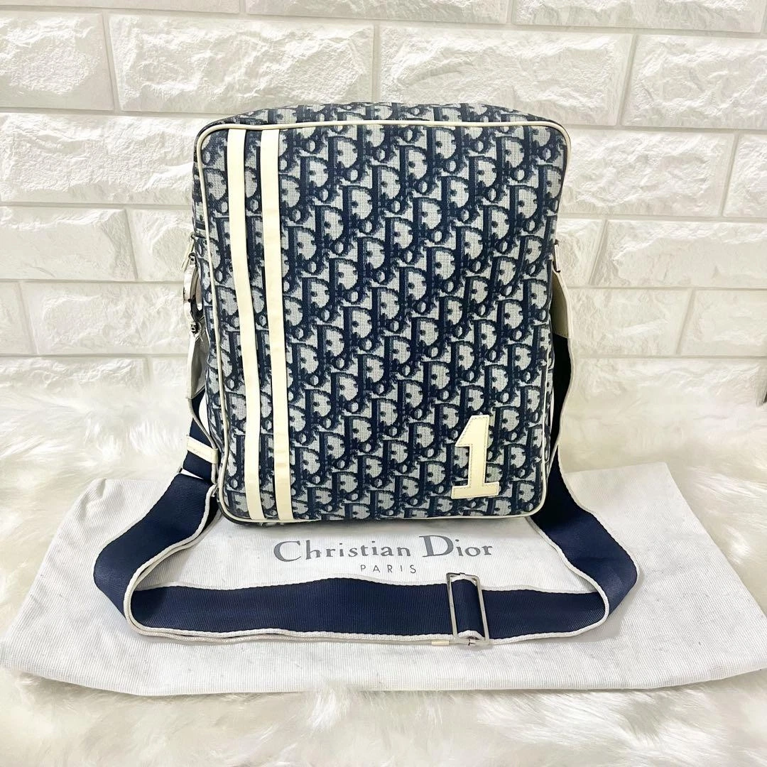 Sac bandoulière Dior Trotter bleu marine PVC cuir n°1 sangle logo OCCASION du Japon