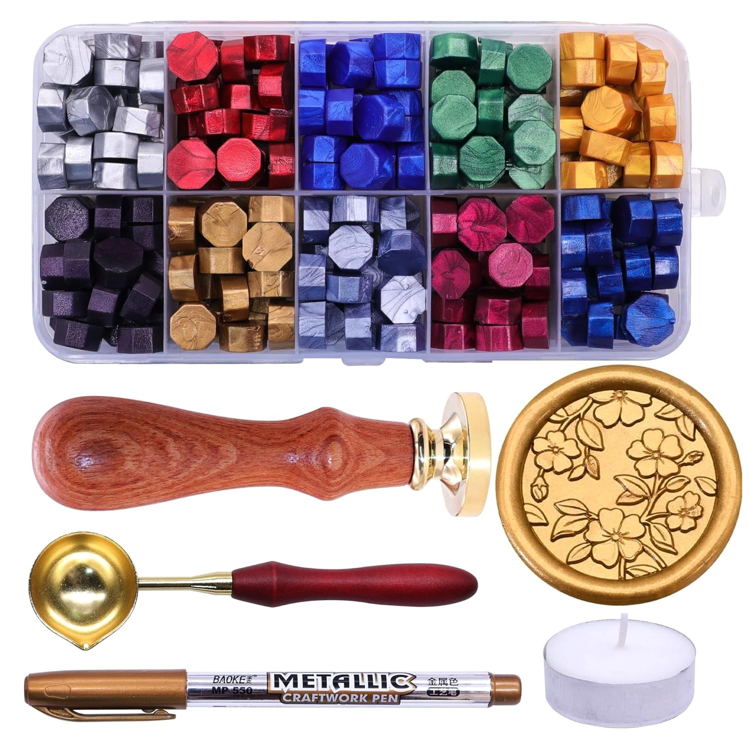 Botanical Begonia Wax Seal Stamp Kit with 200pcs Sealing Wax Beads, Great for...