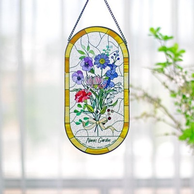 Family Birth Flower Bouquet Acrylic Suncatcher, Personalized Birth Month Gift
