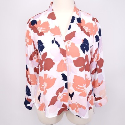 New Halogen Plus Size V-Neck Top Coral Multi Bono Floral 2X