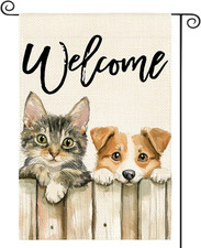 Pet Cat and Dog Garden Flag 12X18 Inch Double Sided Outside, Family Welcome Yard