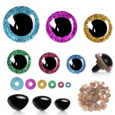 90x Sicherheitsaugen Set 12-30mm Glitzer Knopfaugen mit Nasen Puppen Basteln