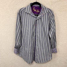 Robert Graham Shirt Men  s L Blue Striped Button Up Embroidered Flip Cuff