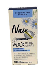 Nair Wax Ready Strips Sensitive Skin Legs Body 40 wax strips New